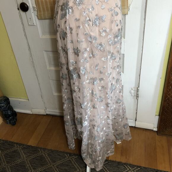 CALVIN KLEIN Embroidered Gown Blush Pink Sz 4 Floor Length Dress Cap Sleeve Prom - Picture 5 of 16